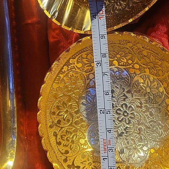 Vintage Traditional India Brass Decorative Bowl Set Red Velvet Box - Picture 9 of 11